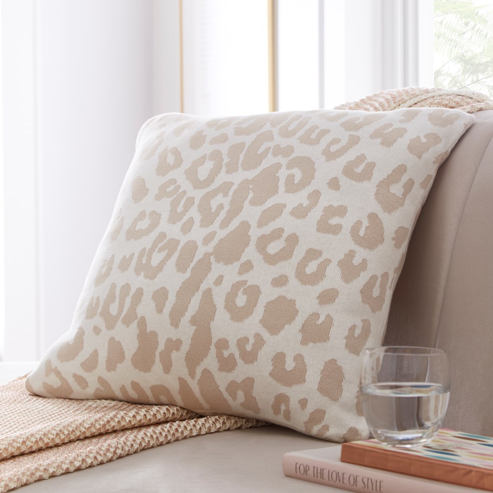 Leopard Knit Cotton Cushion By Tess Daly in Natural